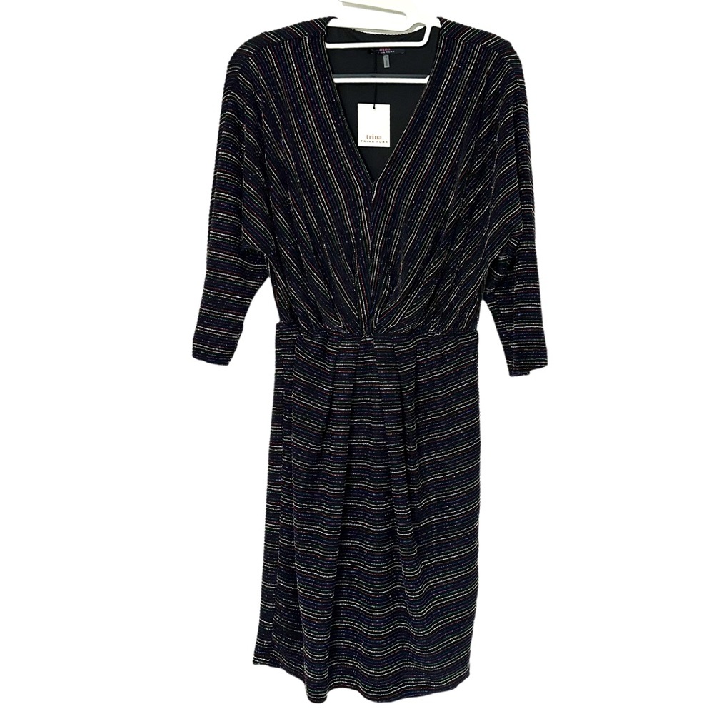 Trina Turk Women's Rainbow Metallic Stripes V‎ Neck Dolman Sleeve Dress Size S